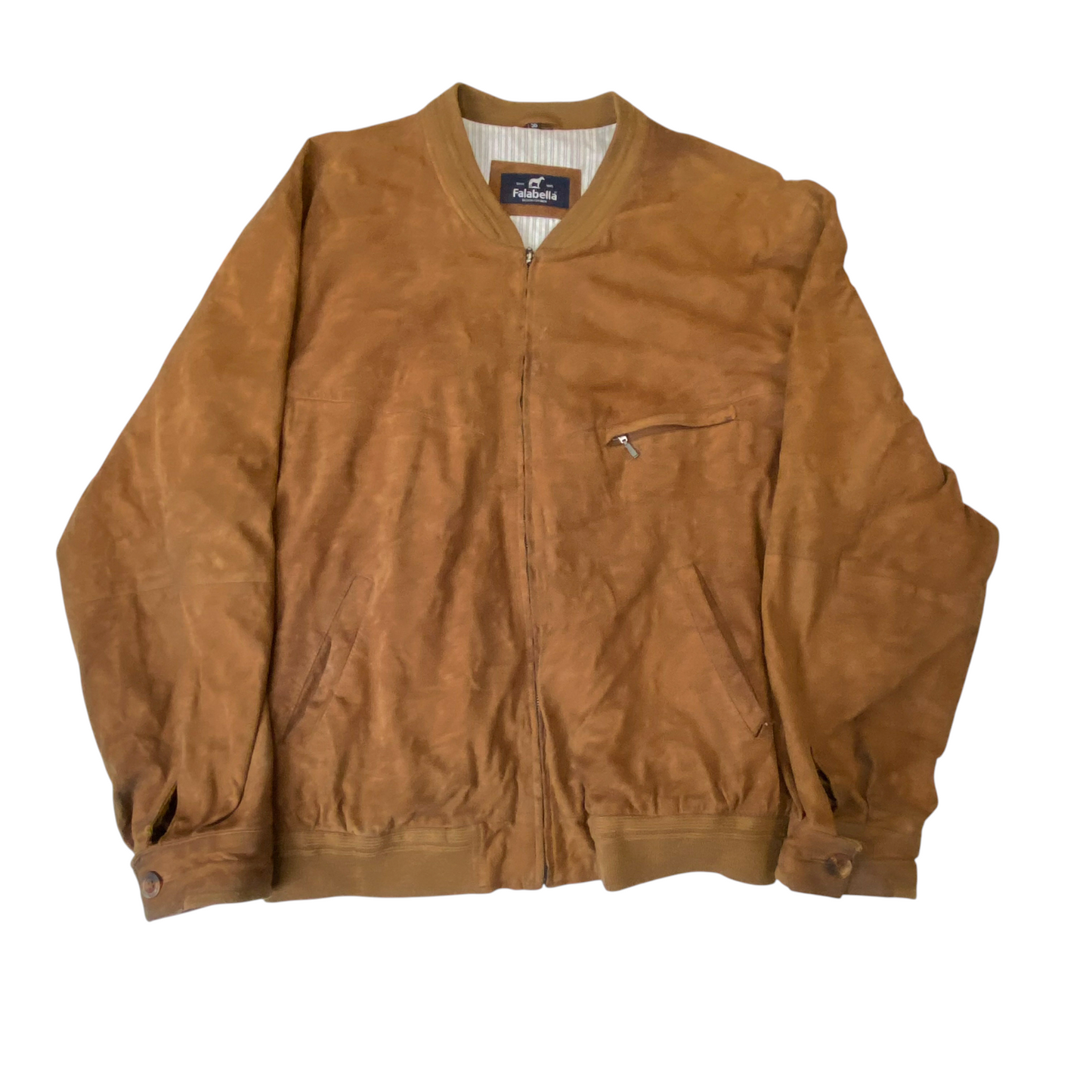 Falabella Bomber Jacket Mens Large Brown Suede Leather Pockets Full Zipper