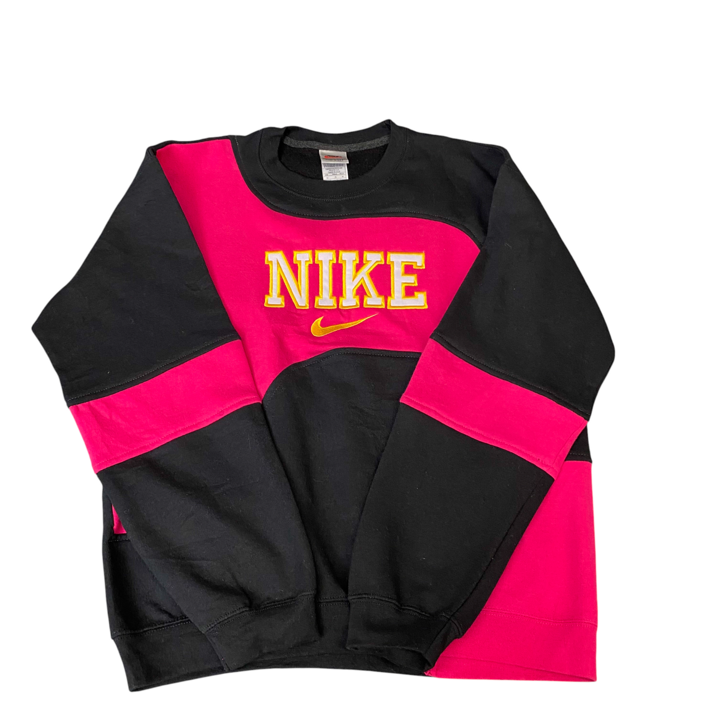 Nike Reworked Sweatshirt Mens M Black Pink Embroidered Spellout Logo Vintage Y2K