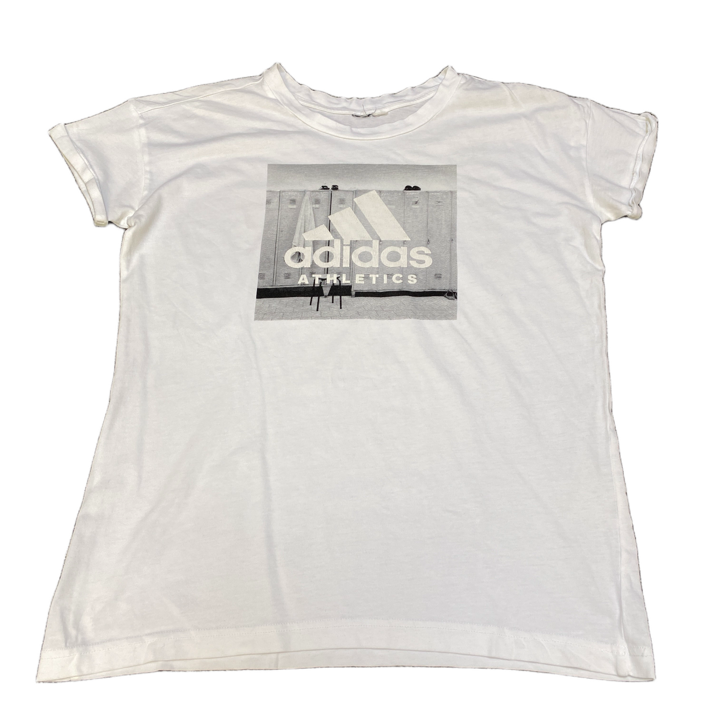 Adidas Athletics T-Shirt Womens M White Graphic Print Stretch Short Sleeve Tee