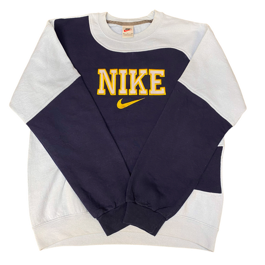 Nike Reworked Sweatshirt Mens M Navy Blue Embroidered Spellout Logo Vintage Y2K