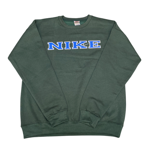 Nike Reworked Sweatshirt Mens Large Green Embroidered Spellout Logo Vintage Y2K