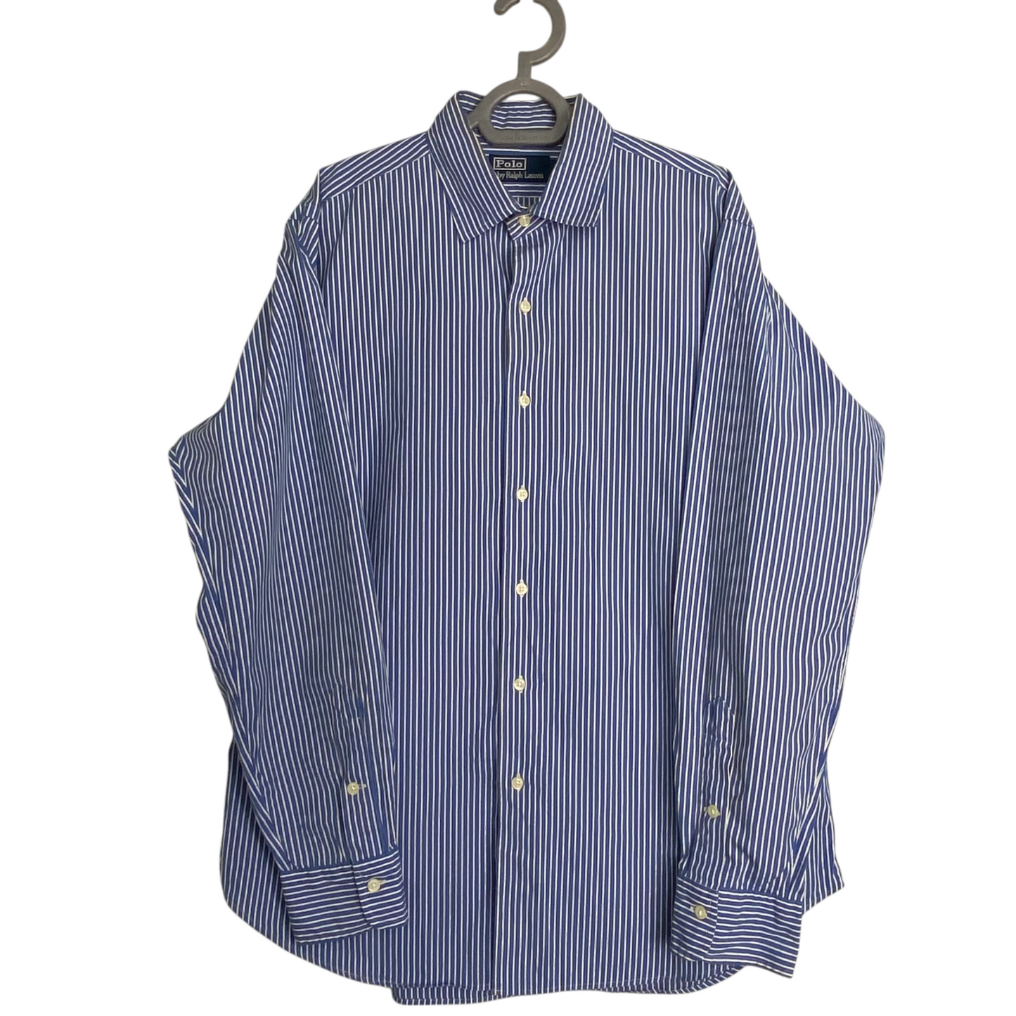 Ralph Lauren Shirt Mens Large Blue Striped Long Sleeve Collar Casual Button Down