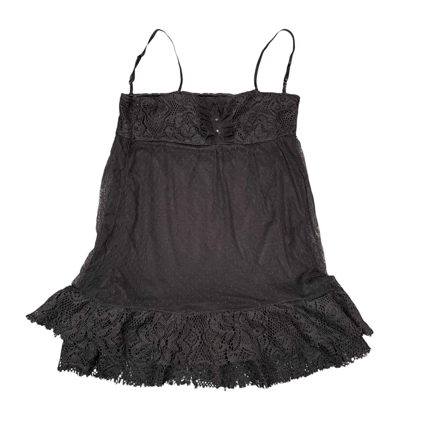 Chemise Womens S Black Mesh Nightwear Lace Trim Adjustable Spaghetti Straps