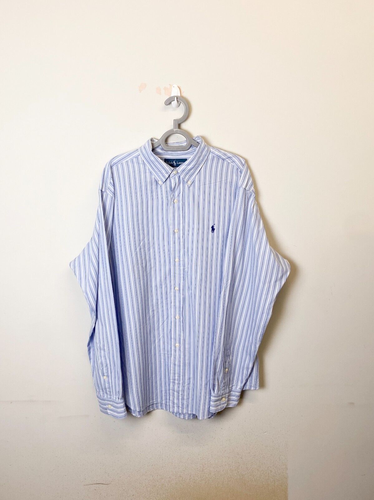 Ralph Lauren Shirt Mens XL Blue Striped Classic Fit Small Blue Polo Pony Logo