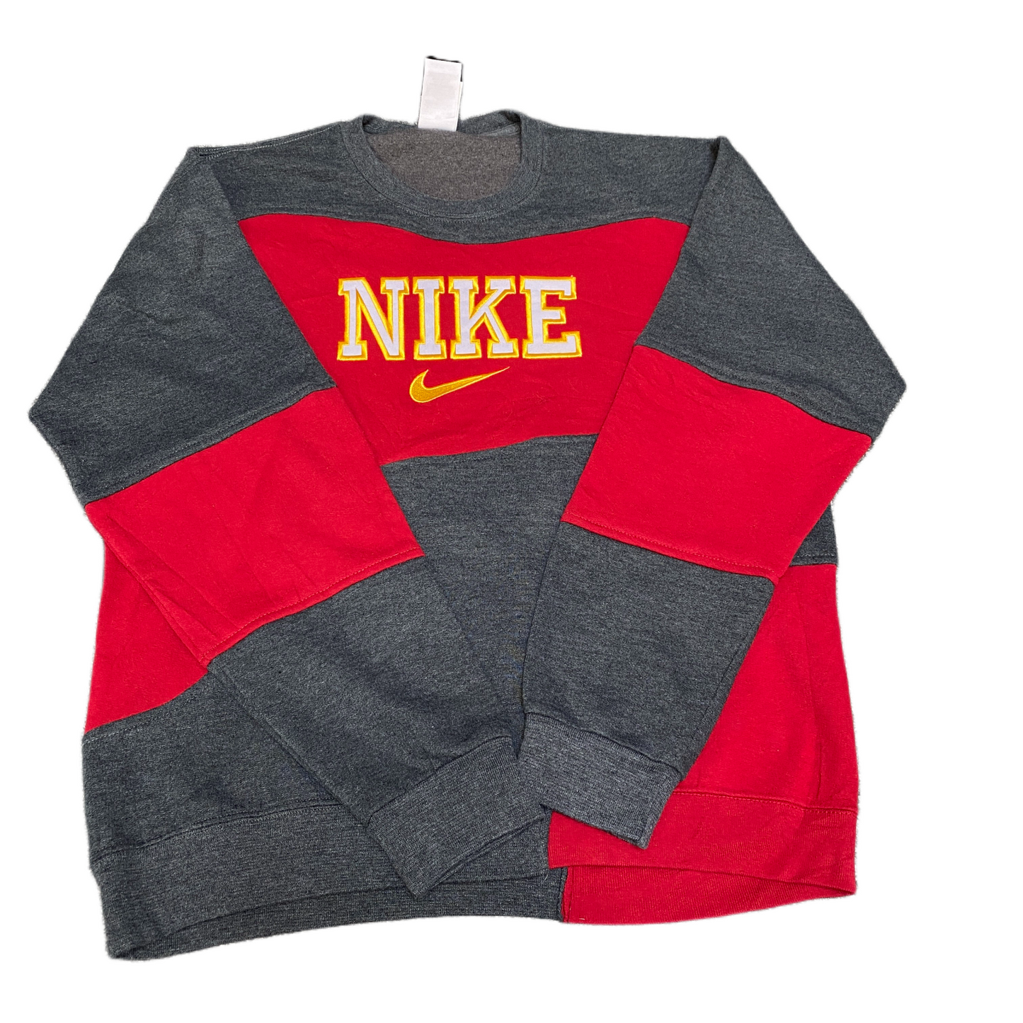 Nike Reworked Sweatshirt Mens M Red Grey Embroidered Spellout Logo Vintage Y2K