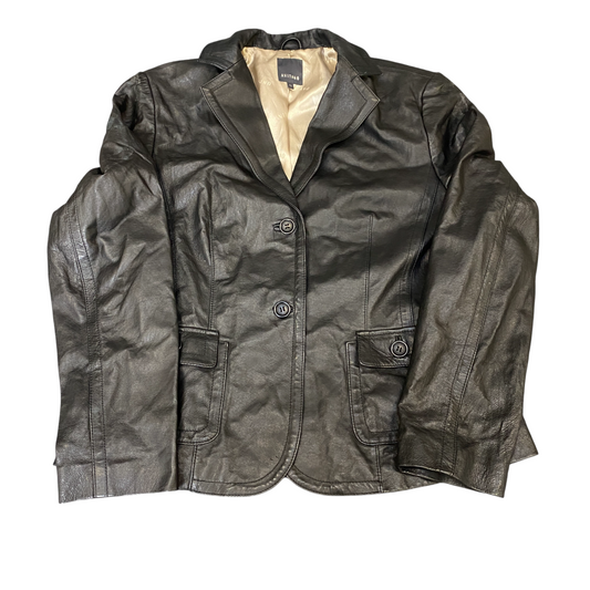 Avitano Genuine Leather Blazer Jacket Womens M Black Notch Lapel Single Breasted