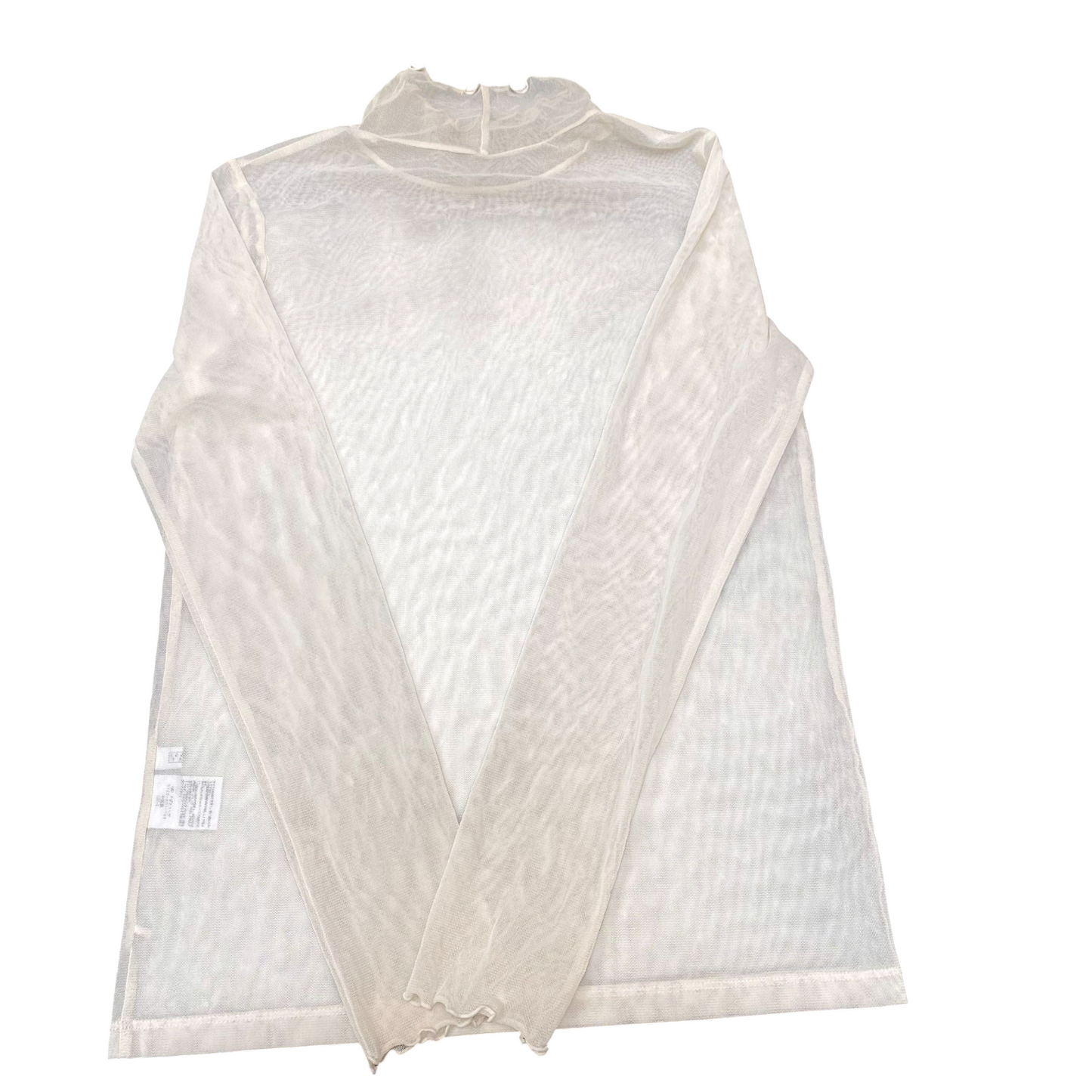 Sheer Mesh Top Womens S White Casual Long Sleeve Turtle Neck Pullover Outdoor