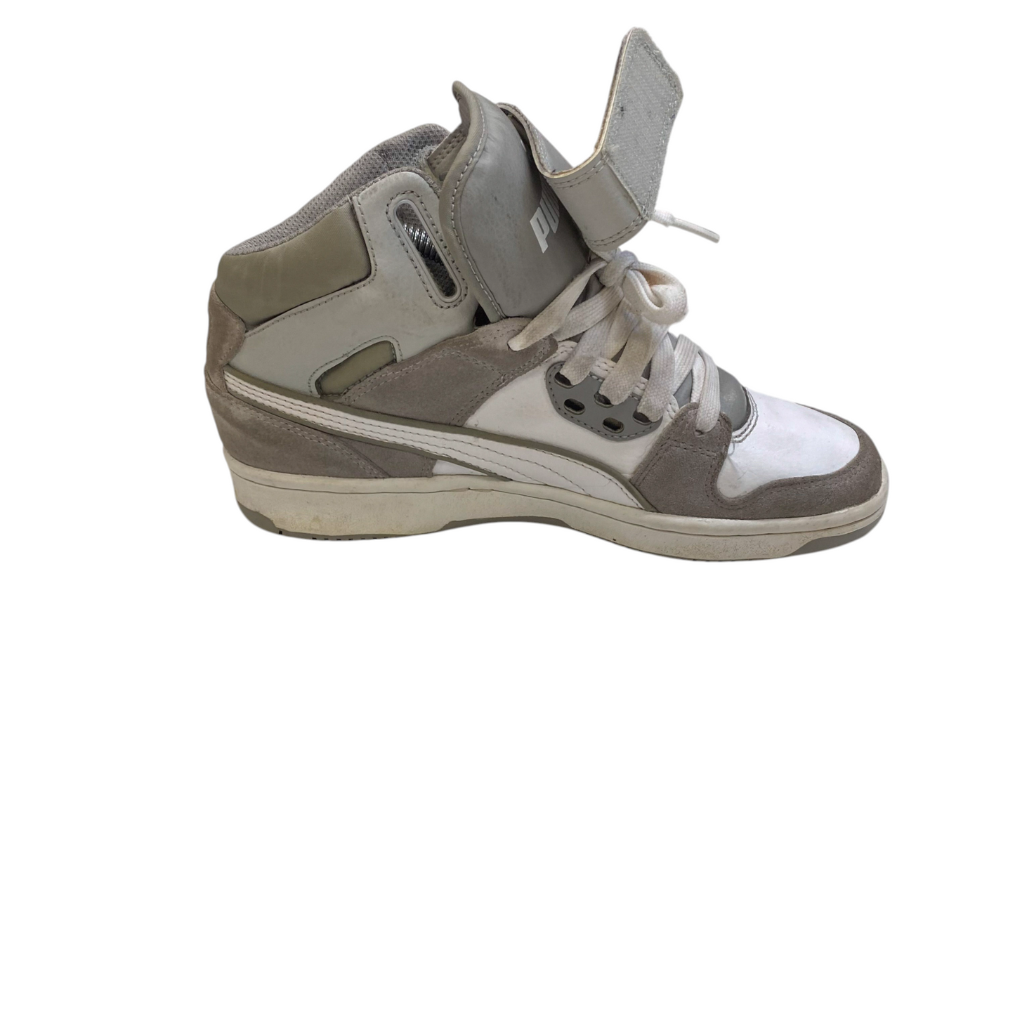 PUMA Rebound Street JR Casual Shoes Unisex Kids 4.5 Grey White High Top Lace Up