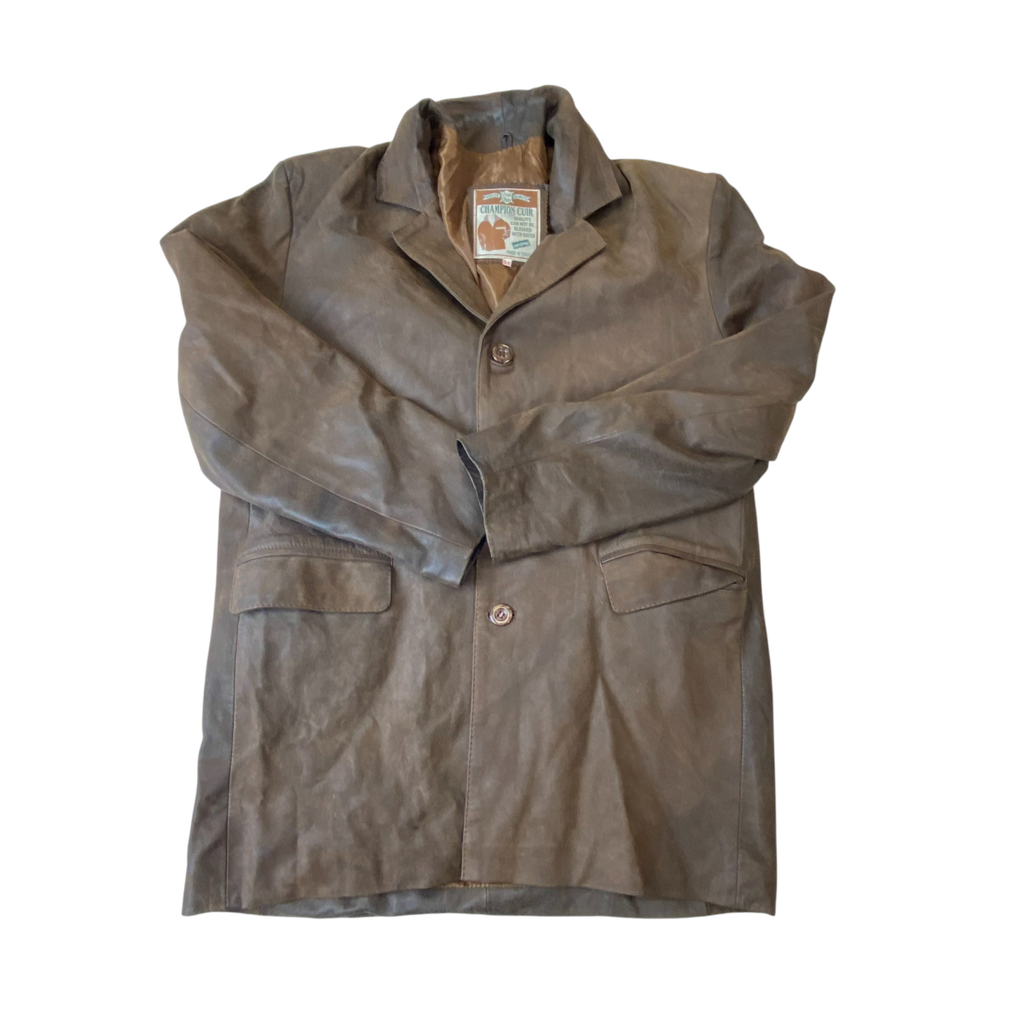 Champion Cuir Leather Jacket Mens S Brown Notch Lapel Single Breasted 3 Button