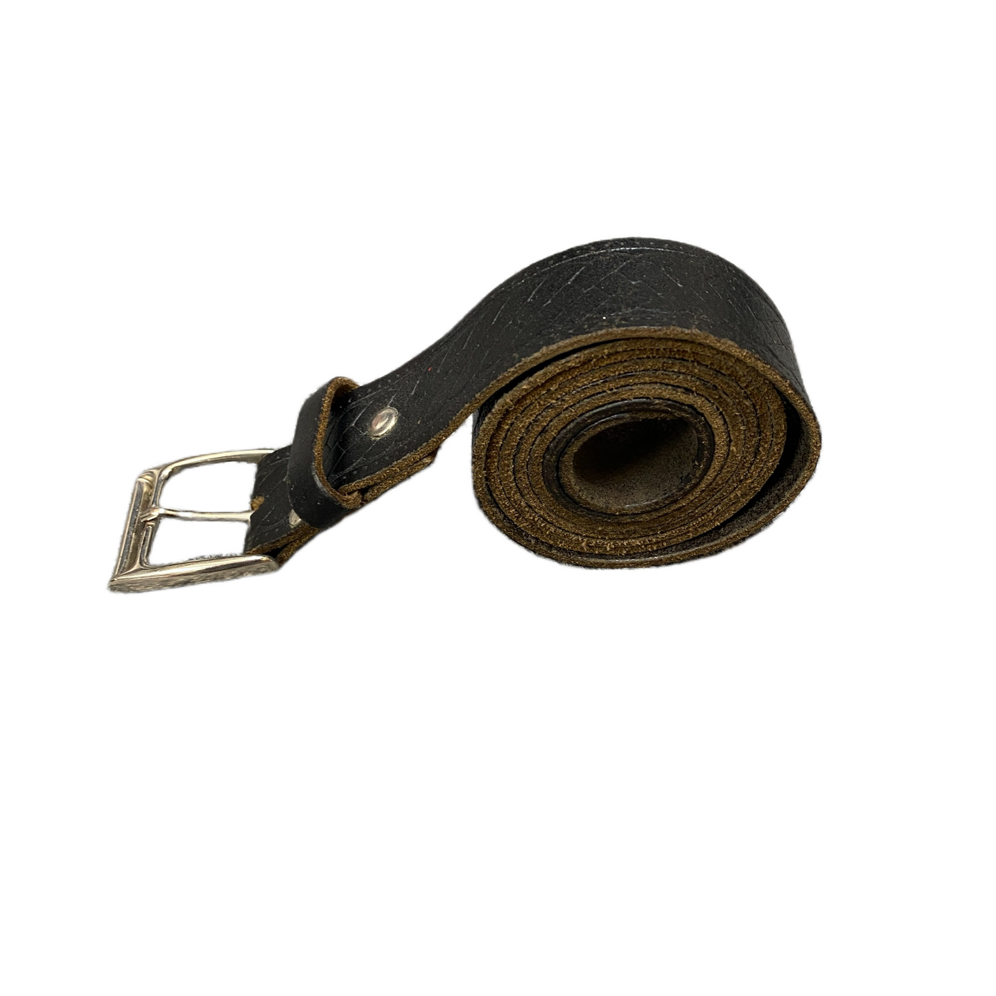 Men's Waist Belt Black Leather Adjustable Stainless Steel Buckle 43 inches
