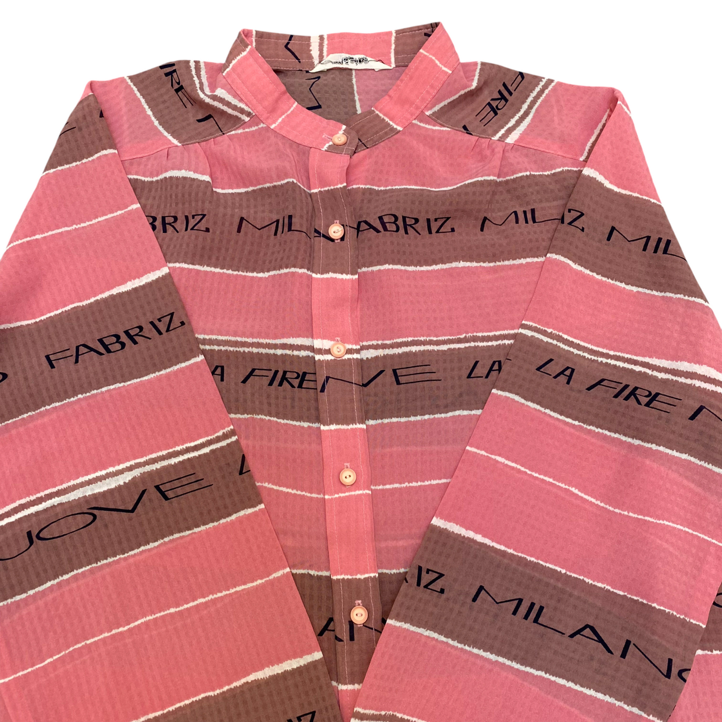 Womens Button Up Shirt M Pink Brown Striped Casual Long Sleeve Collared Outdoor