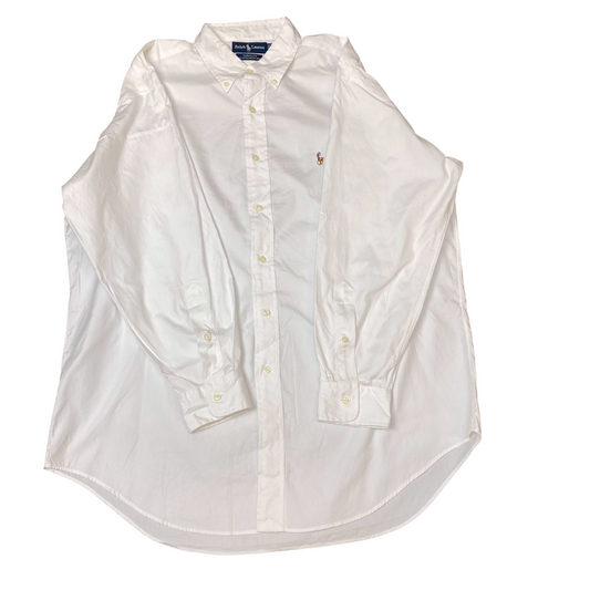 Ralph Lauren Formal Shirt Mens L White Yarmouth Brown Pony Logo Button Down