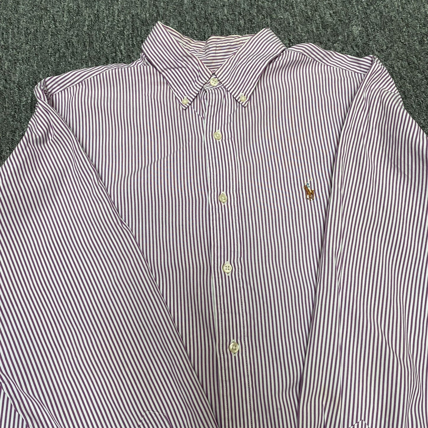 Ralph Lauren Formal Shirt Mens L Purple Stripe Classic Fit Button Down Pony Logo