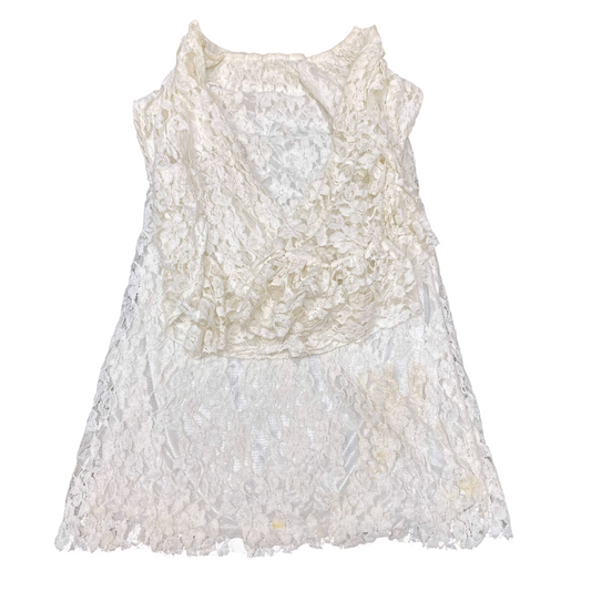 Tunic Top Womens S White Lace Long Floral Flared Sleeve Boat Neck Pullover