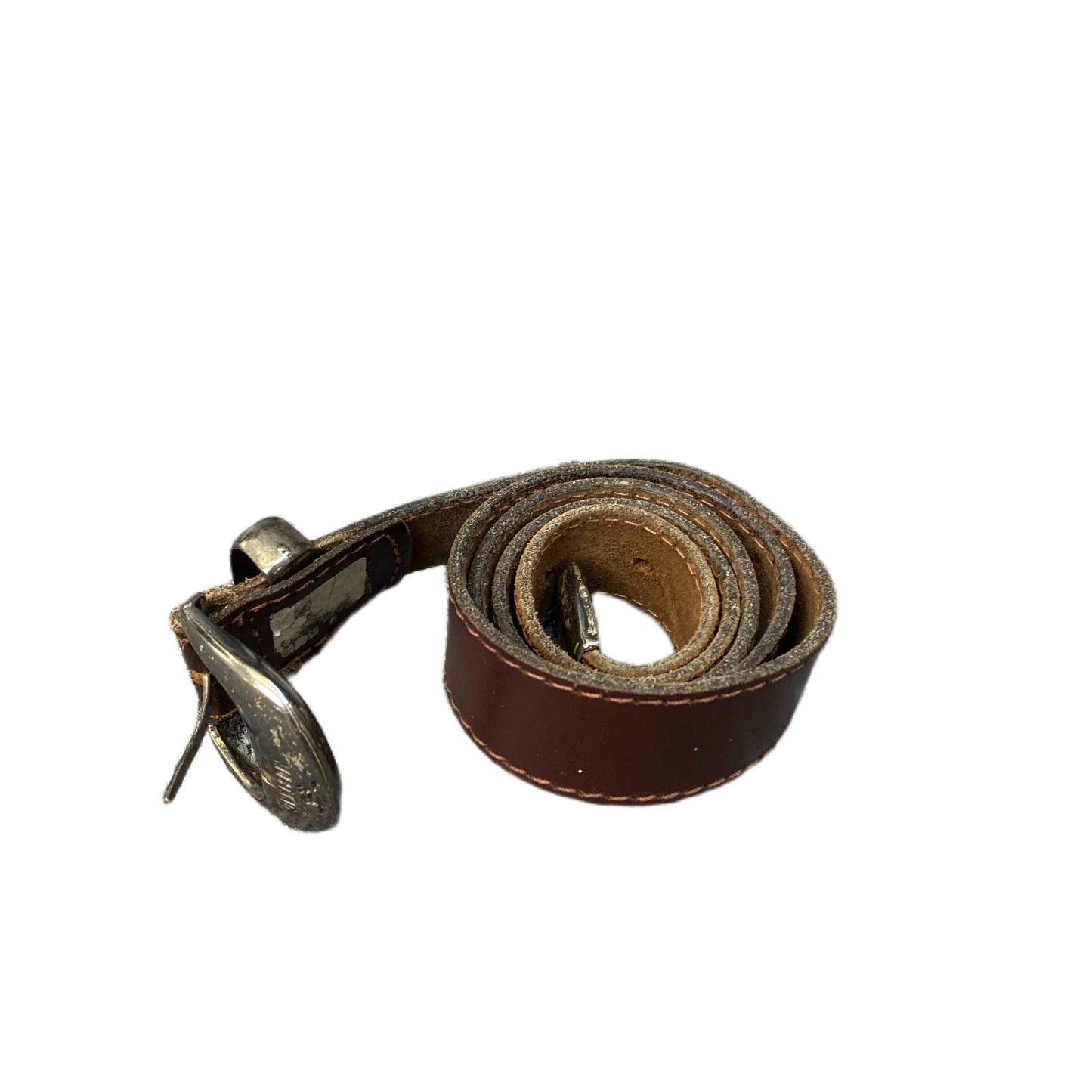 Mustang Waist Belt Mens Dark Brown Leather Adjustable Silver Buckle 35 inches