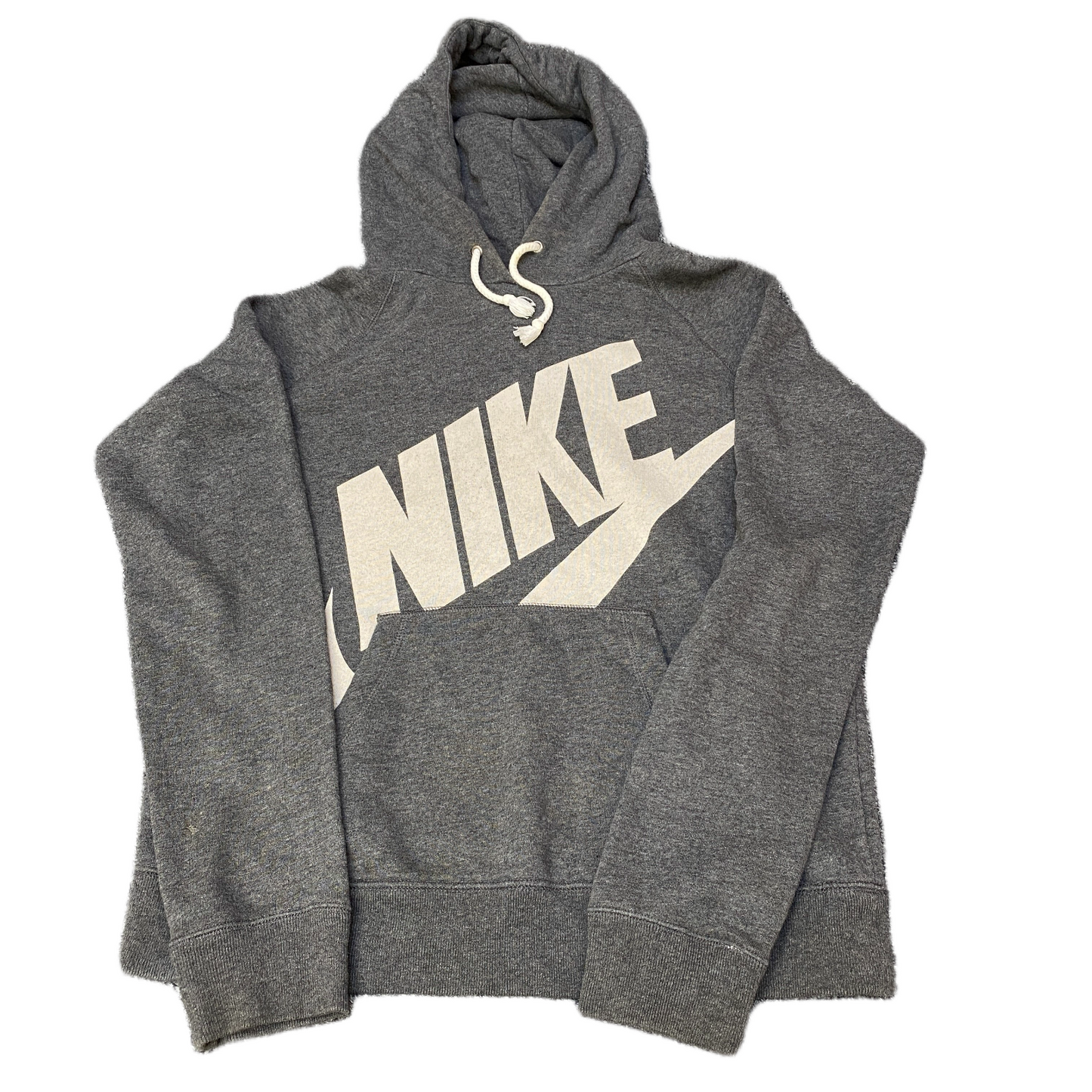 Nike Hoodie Womens M Grey Heather Swoosh Logo Graphic Print Drawstring Pullover