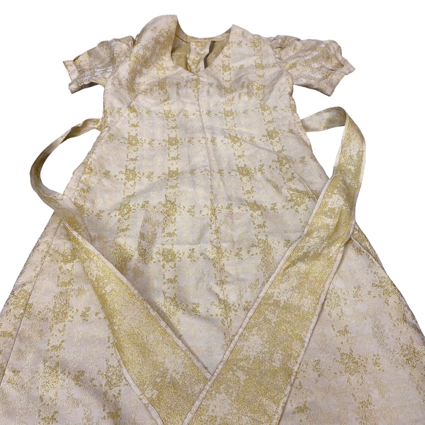 Long Maxi Dress Womens S Green Glitter Belted Short Sleeve V-Neck Pullover