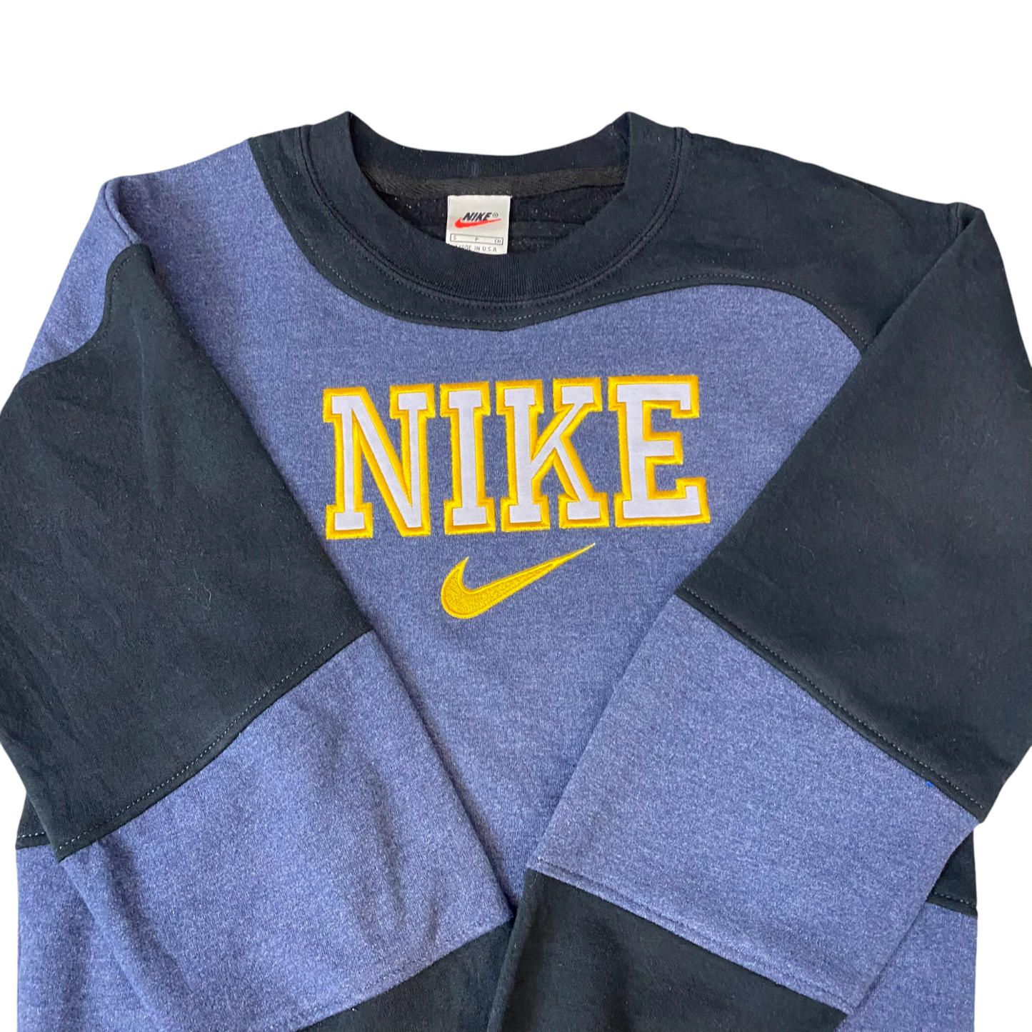 Nike Reworked Sweatshirt Mens S Black Purple Embroidered Spellout Logo Vintage Y