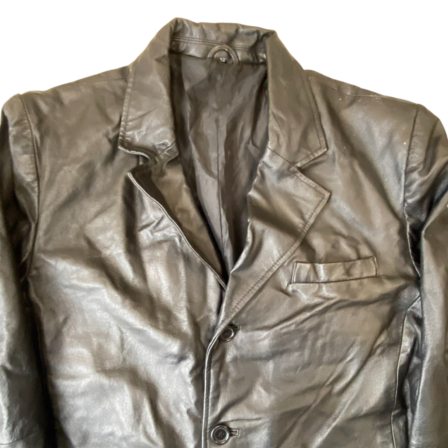 Men Leather Jacket Medium Black Long Sleeve Notch Lapel Single Breasted 3 Button