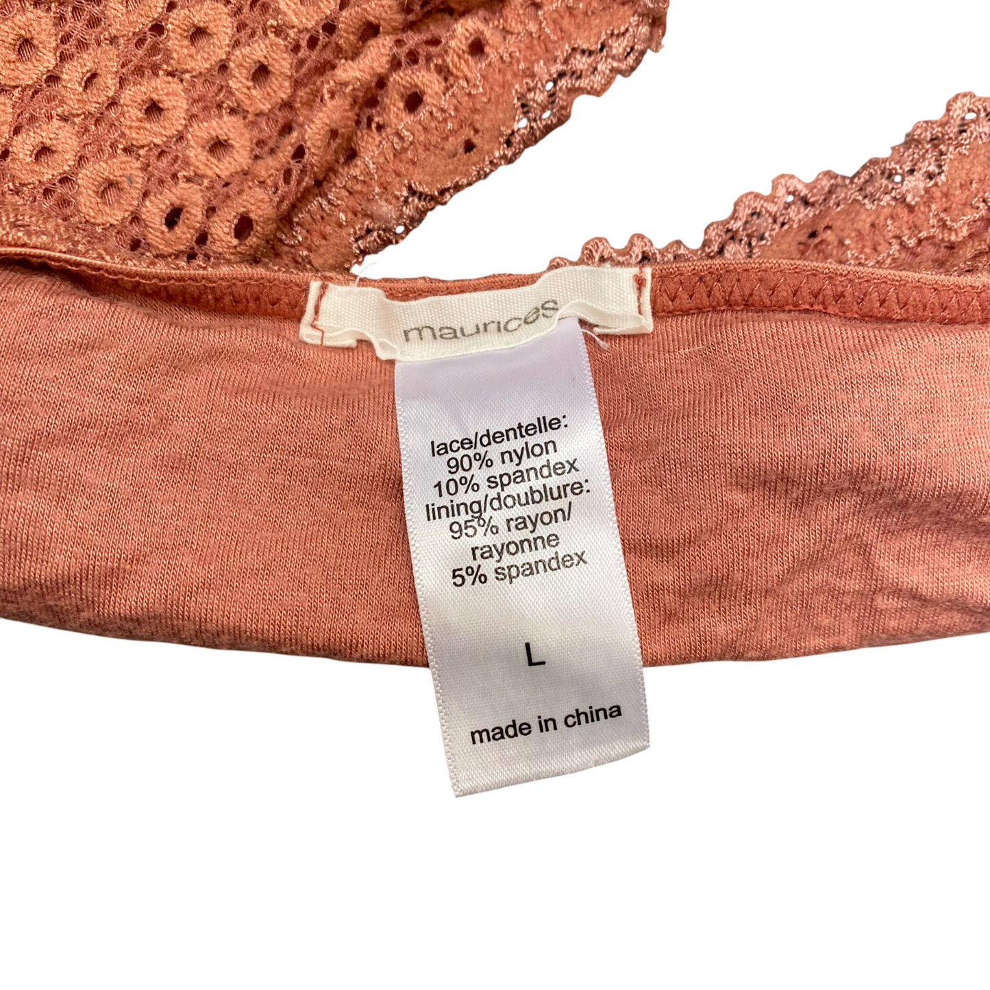 Maurices Bralette Bra Womens L Orange Circular Lace Adjustable Strap Longline
