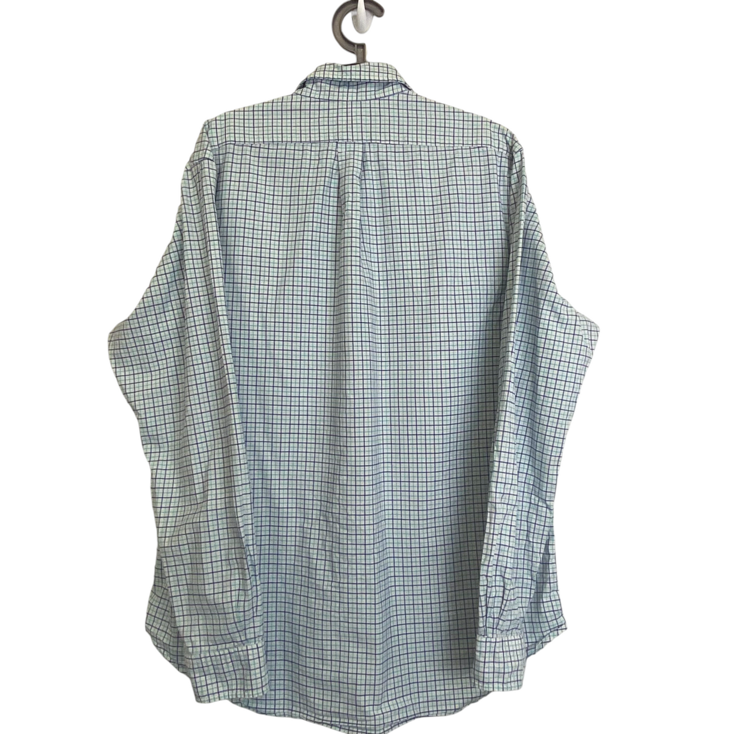 Ralph Lauren Shirt Mens XL Blue Check Slim Fit Stretch Oxford Brown Pony Logo