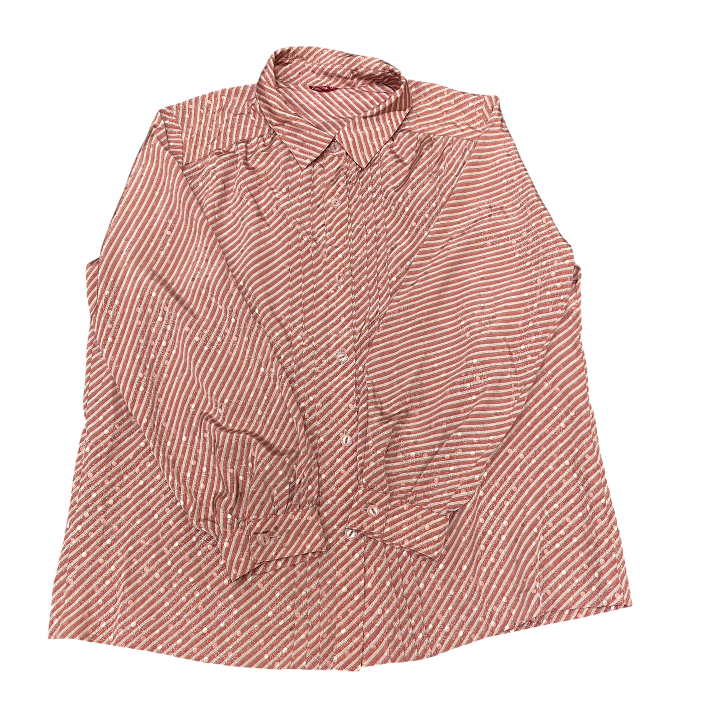 Shirt Top Womens M Pink Striped Pintuck Detail Long Sleeve Collared Button Down