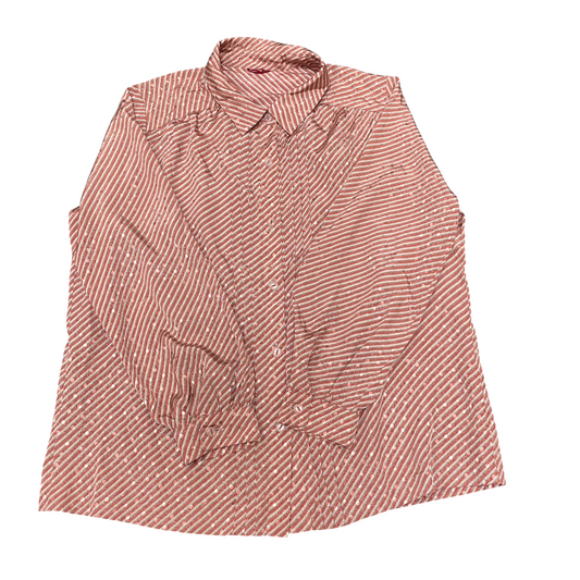 Shirt Top Womens M Pink Striped Pintuck Detail Long Sleeve Collared Button Down