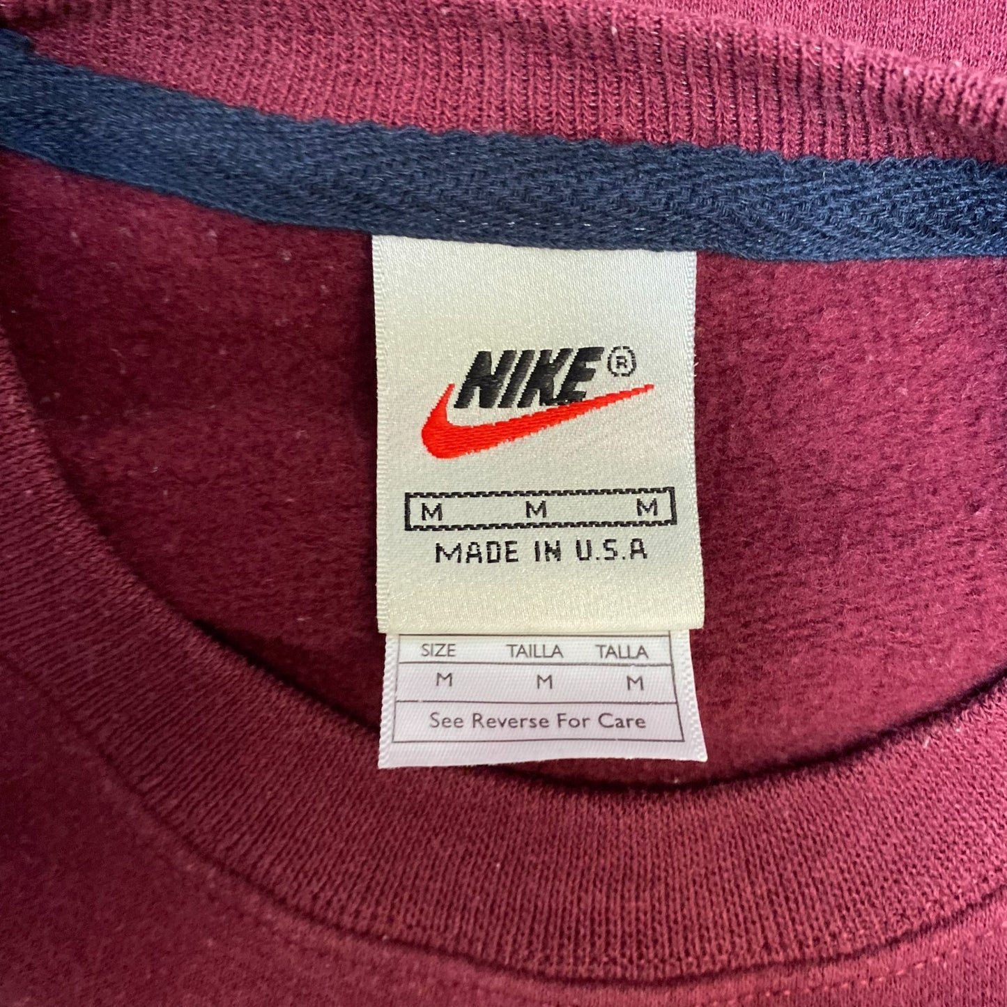 Nike Reworked Sweatshirt Mens M Grey Burgundy Embroidered Spellout Logo Vtg Y2K