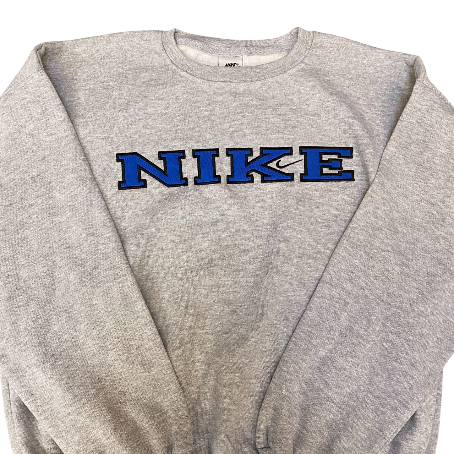 Nike Reworked Sweatshirt Mens Large Grey Embroidered Spellout Logo Vintage Y2K