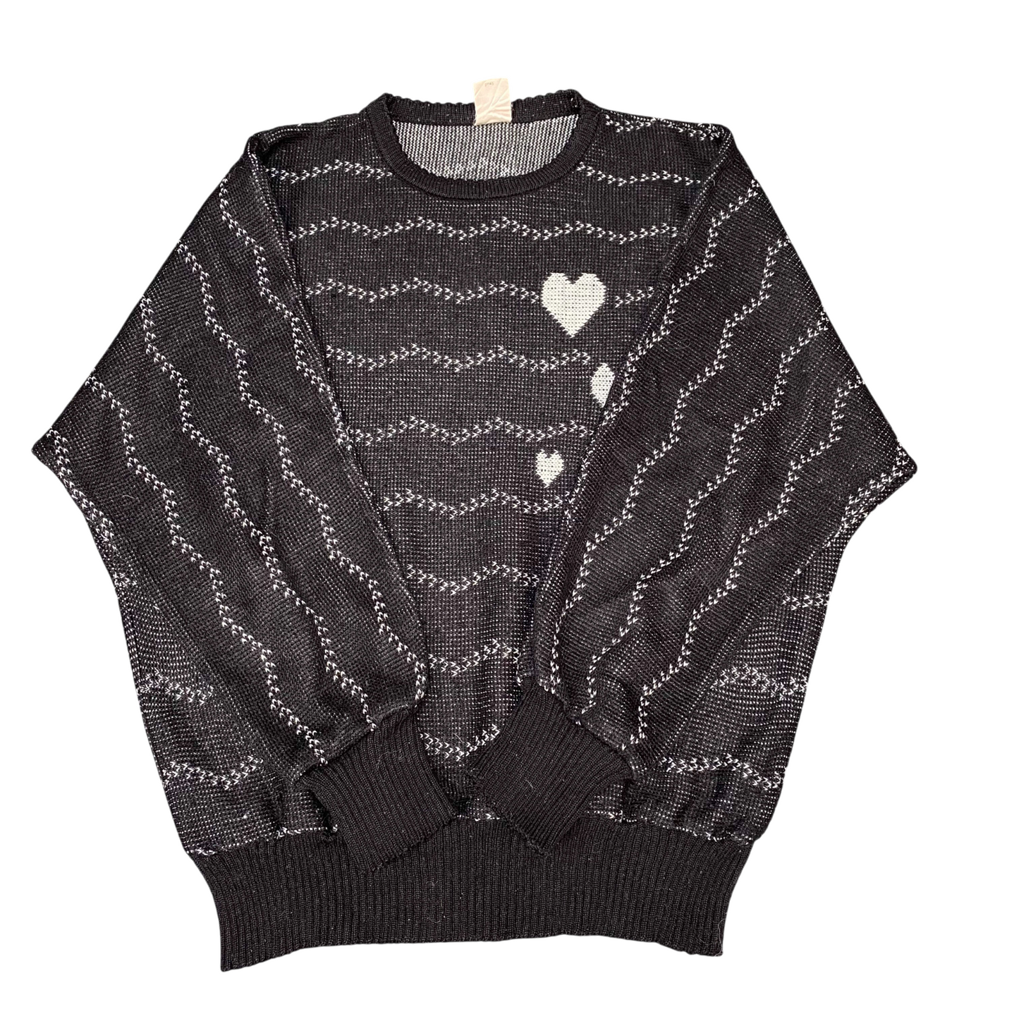 C&A Jumper Womens Large Black White Striped Warm Winter Crew Neck Pullover