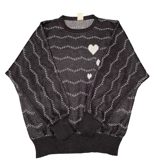 C&A Jumper Womens Large Black White Striped Warm Winter Crew Neck Pullover