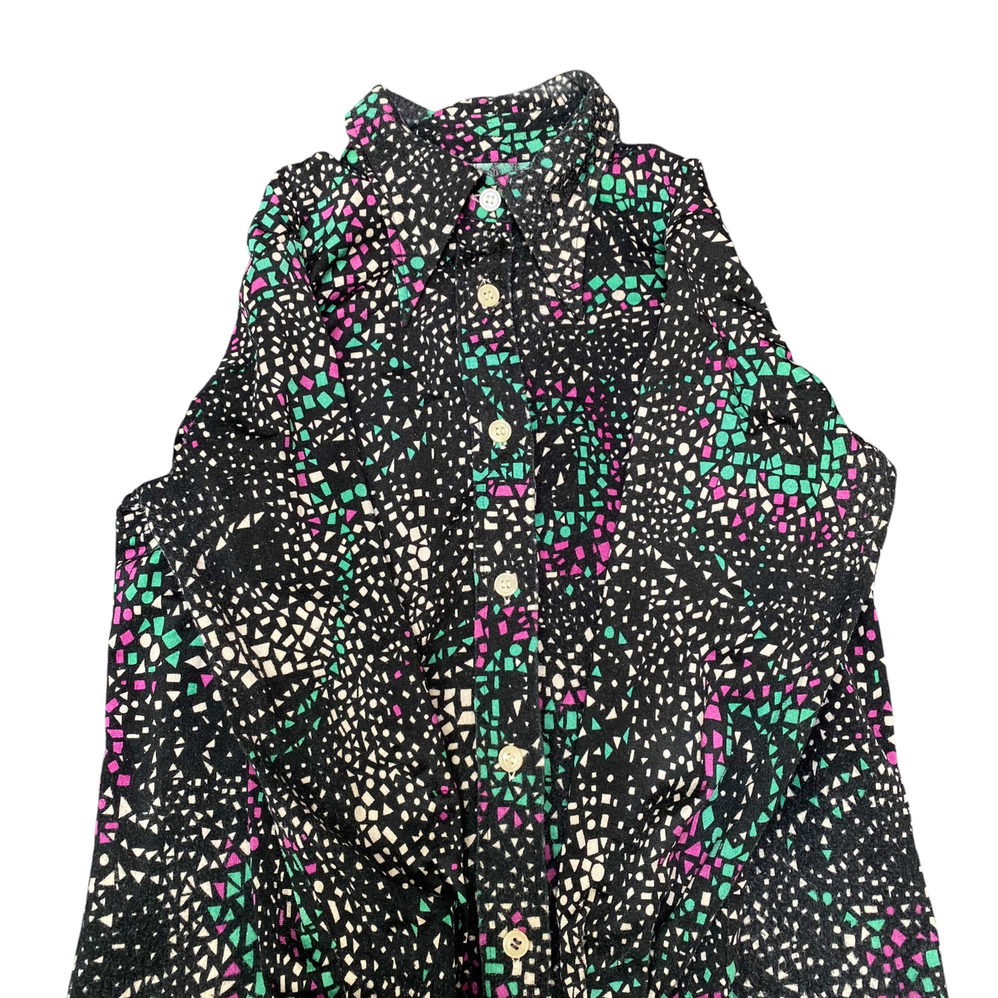 Shirt Top Womens S Multi Geo Print Collared Long Sleeve Button Front Outdoor