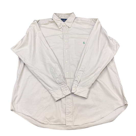 Ralph Lauren Shirt Mens XL Cream Blake Long Sleeve Green Pony Logo Button Down