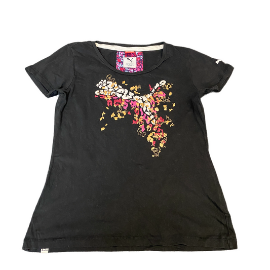 PUMA T-Shirt Girls S Black Leopard Graphic Short Sleeve Crew Neck Pullover Tee