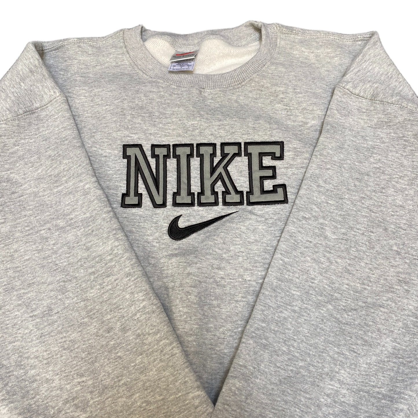 Nike Reworked Sweatshirt Mens Large Grey Embroidered Spellout Logo Vintage Y2K