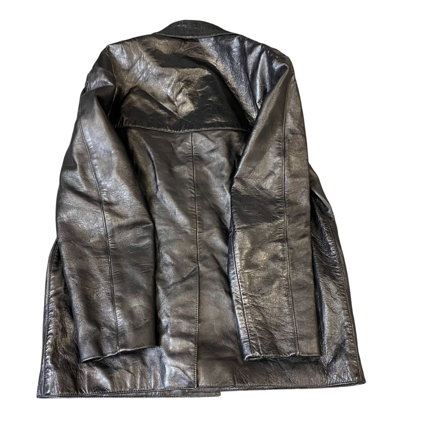 Mens Faux Leather Jacket Small Black Lined Notch Lapel Single Breasted 3 Front