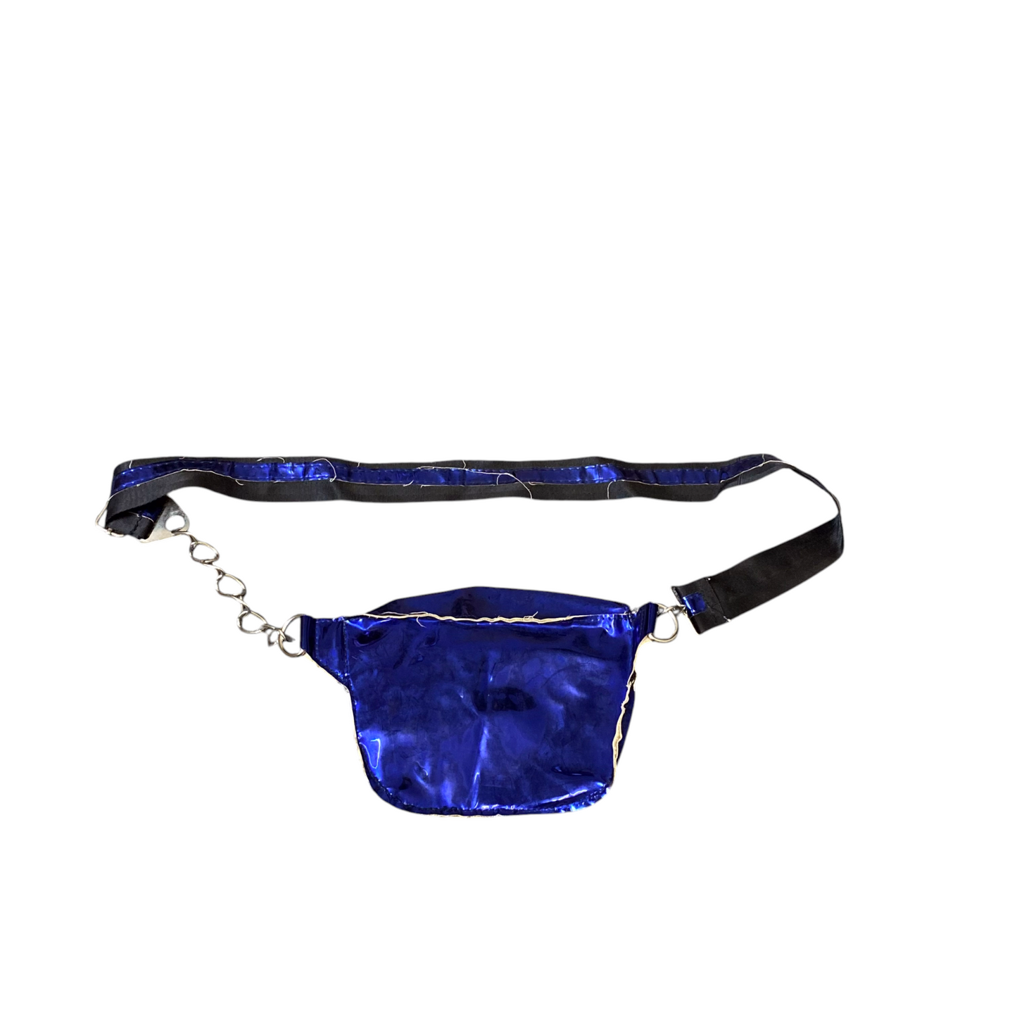Womens Outdoor Waist Fanny Pack Bum Bag Blue PU Leather Adjustable Strap Zipper