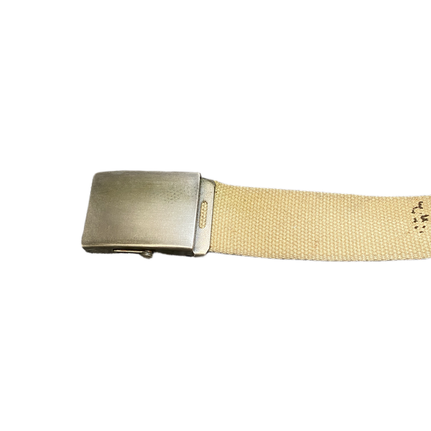 Mens Waist Belt Beige Canvas Adjustable Silver Flip-Closure Buckle 43.5 inches