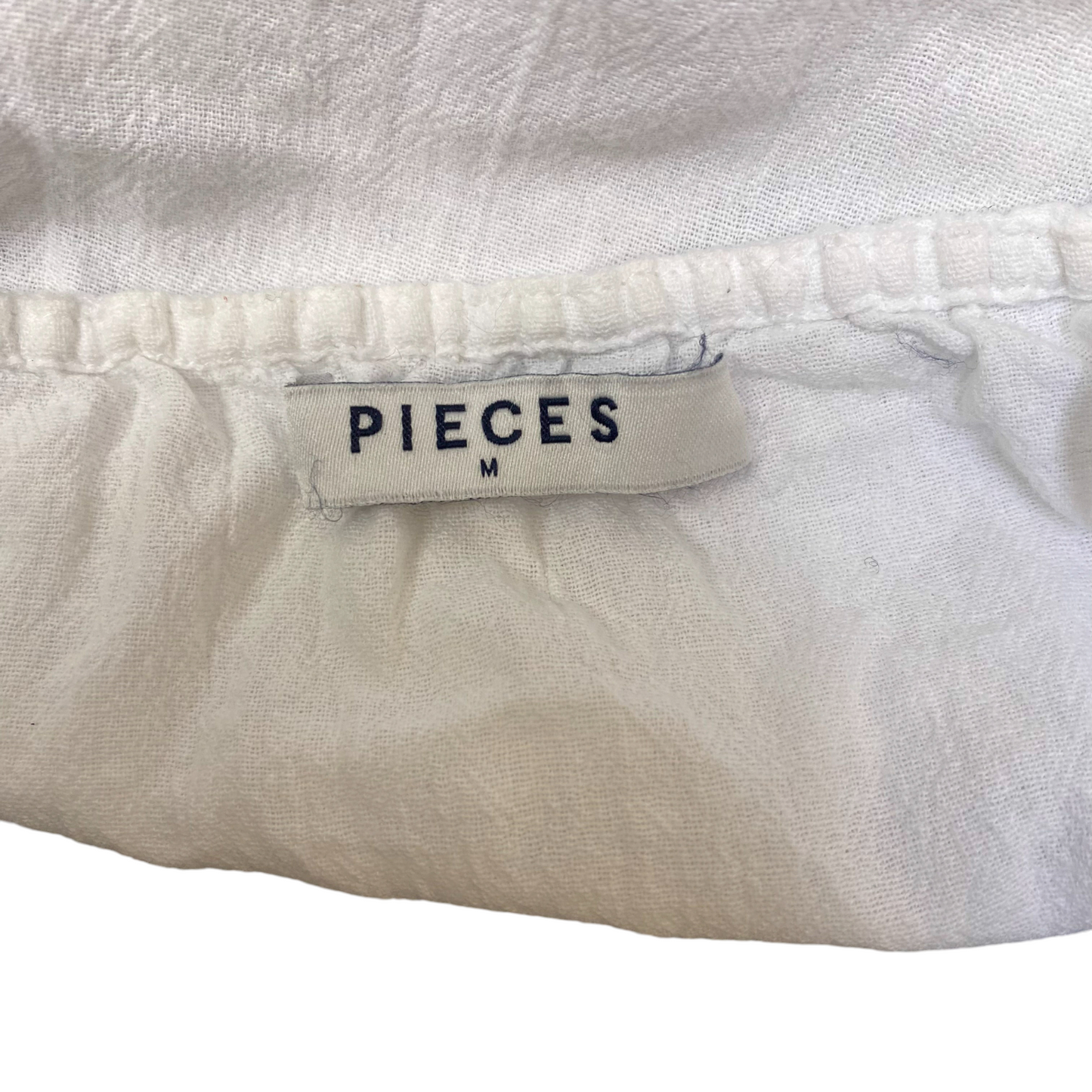 Pieces Blouse Top Womens M White Long Flared Sleeve Square Neck Peplum Hem