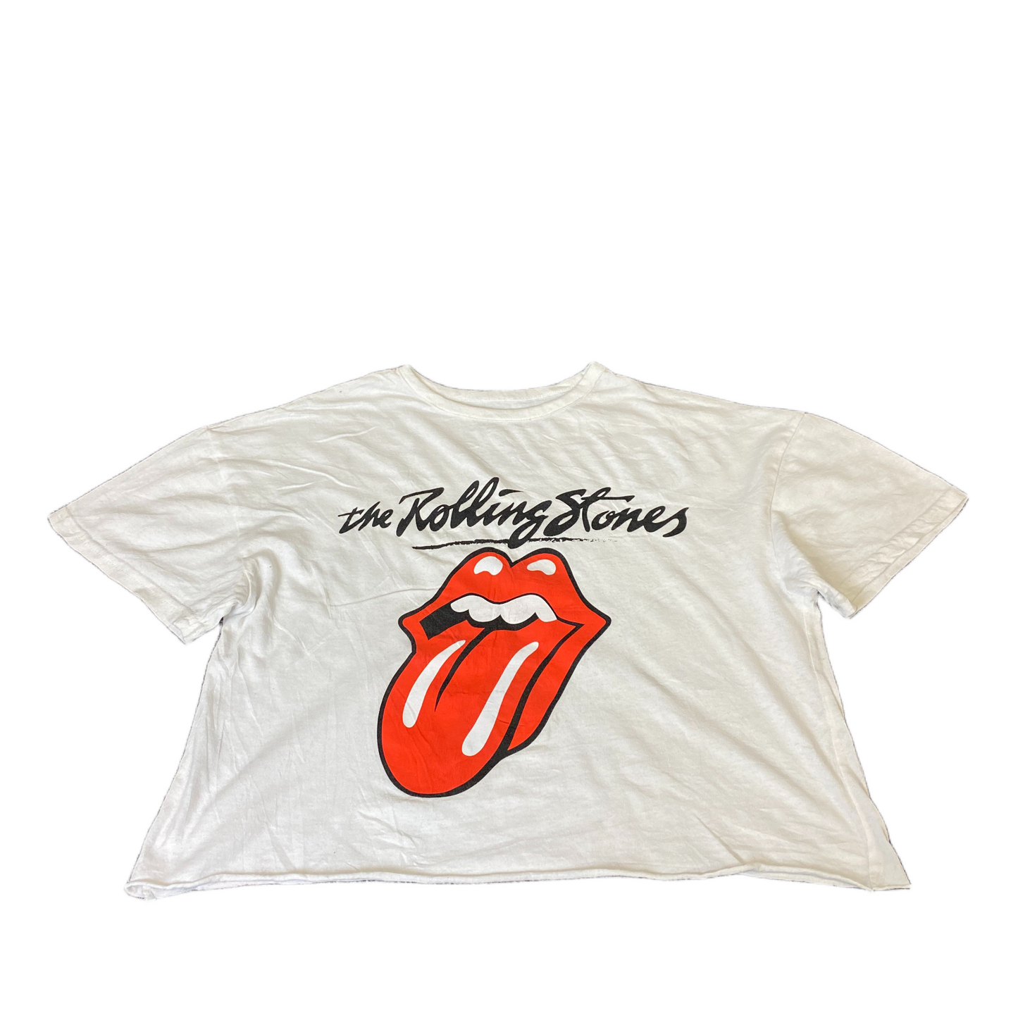 The Rolling Stones Crop T-Shirt Womens Small White Graphic Logo Short Sleeve Tee