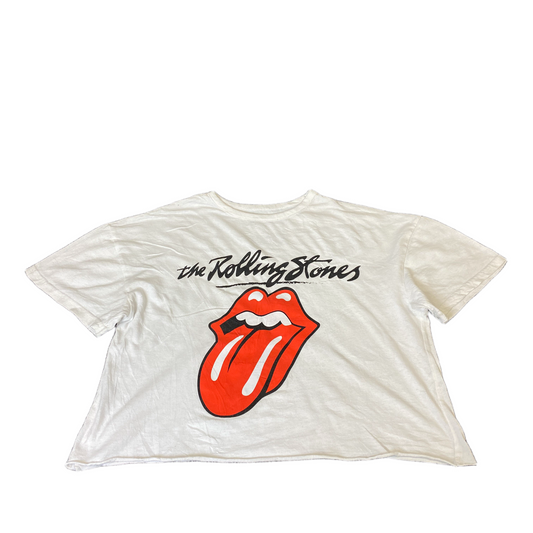 The Rolling Stones Crop T-Shirt Womens Small White Graphic Logo Short Sleeve Tee