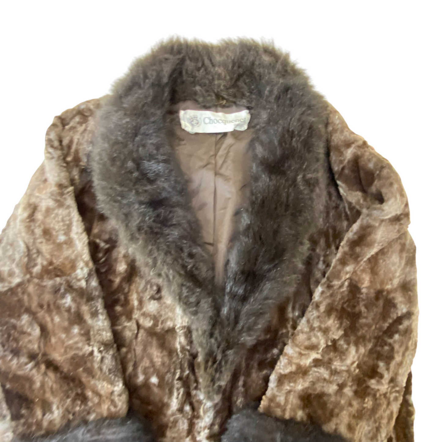 Chocquenet Coat Womens XL Brown Faux Fur Shawl Collar Long Sleeve Open Front