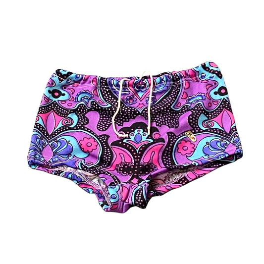 Womens Sprinter Running Shorts 27W Purple Floral Elastic Waist Athletic Fit