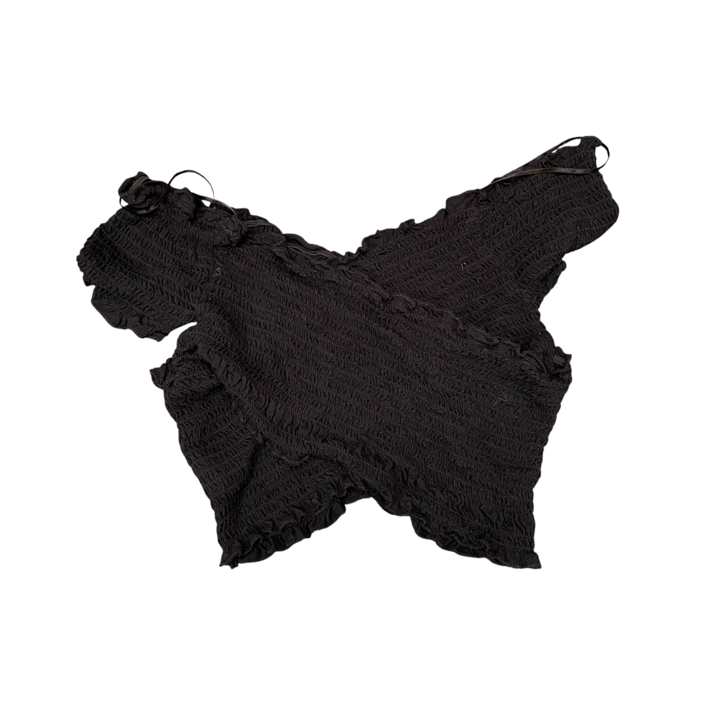 Love Tree Cropped Top Womens S Black Off Shoulder Smocked Shirred Outdoor