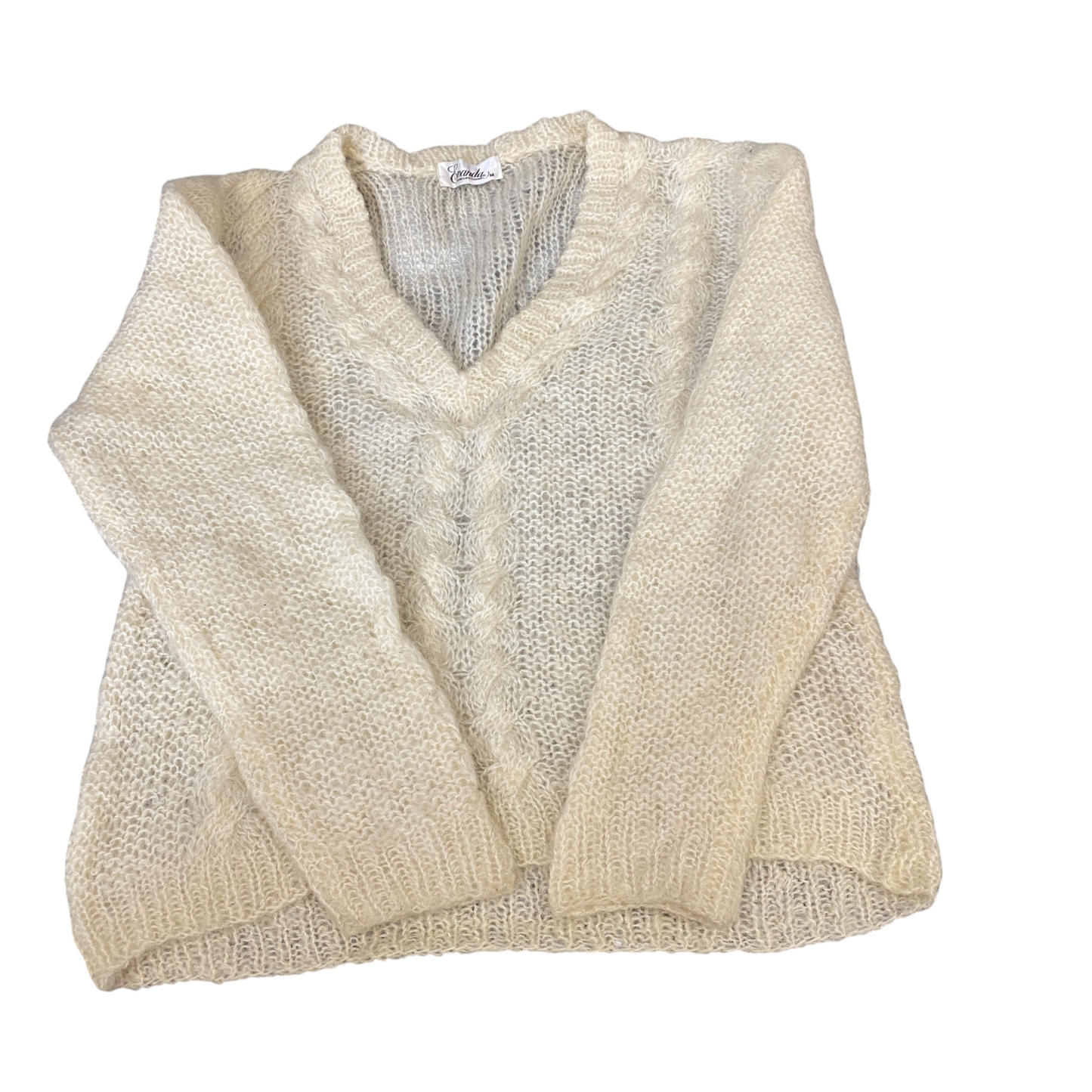 Evanda Jumper Womens Medium Cream Mohair Open Knit Long Sleeve V Neck Pullover