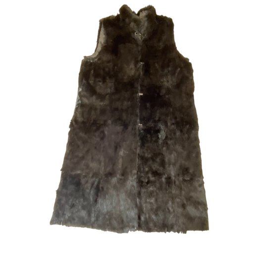 Coat Womens Large Black Faux Fur Collar Sleeveless Cozy Warm Winter Outdoor