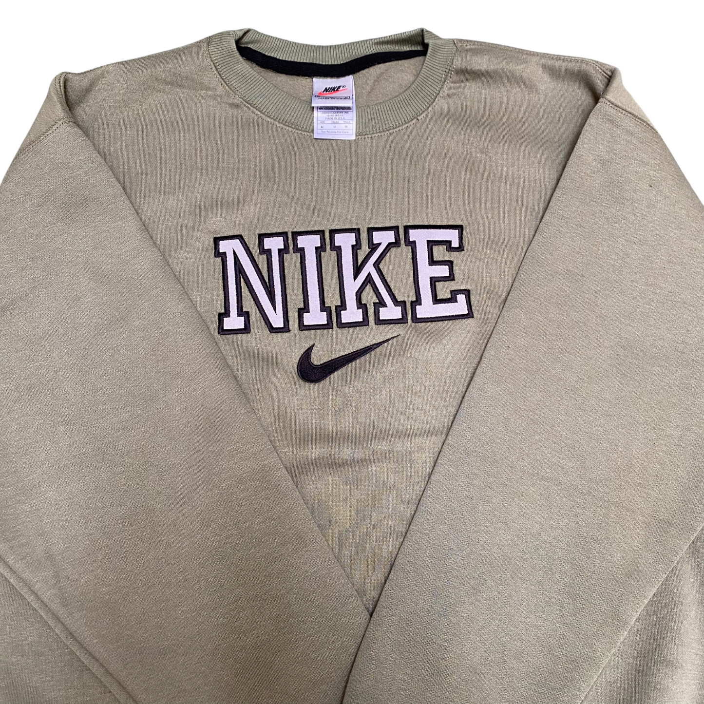 Nike Sweatshirt Mens M Green Embroidered Spell Out Logo Crew Neck Long Sleeve