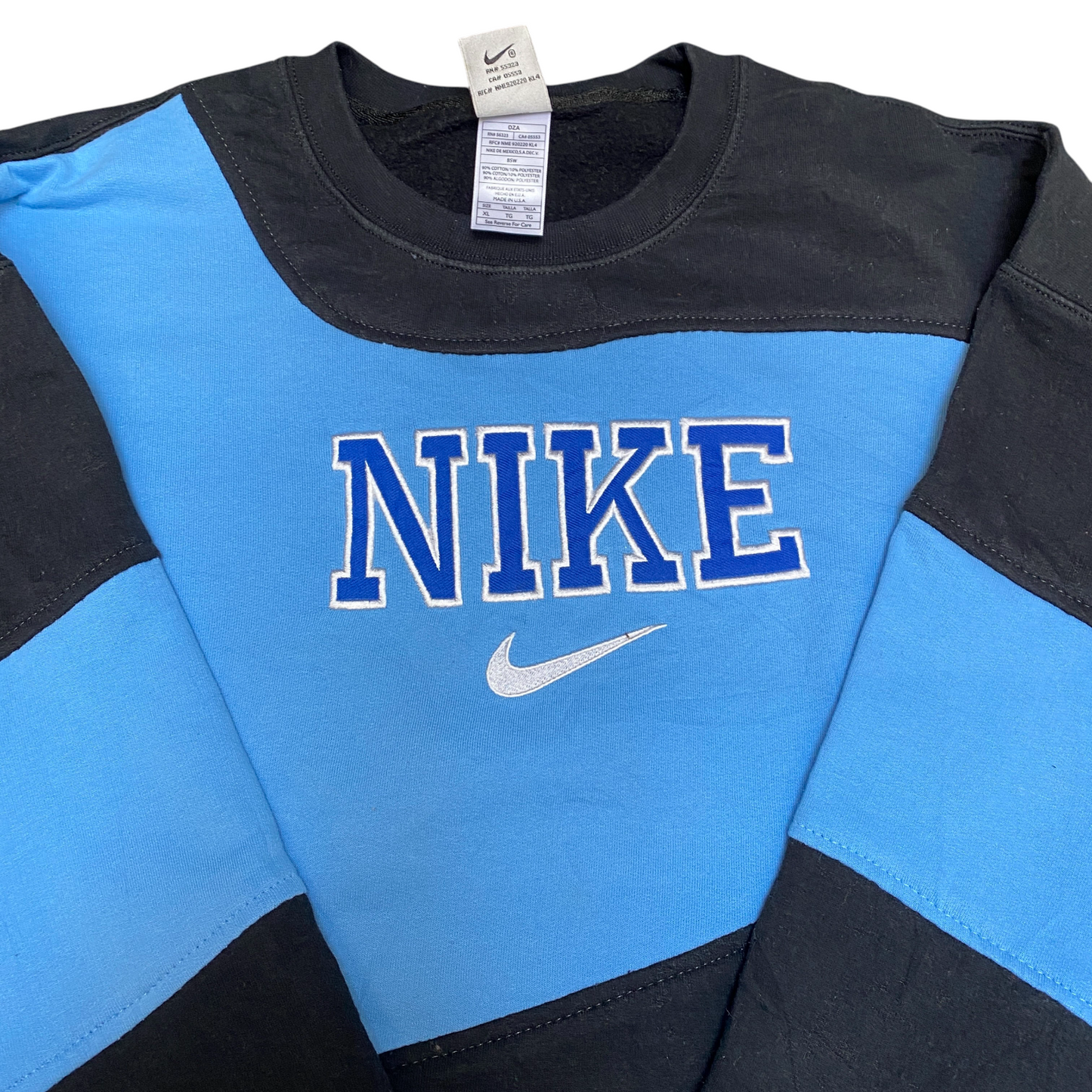 Nike Reworked Sweatshirt Men XL Blue Black Embroidered Spellout Logo Vintage Y2K