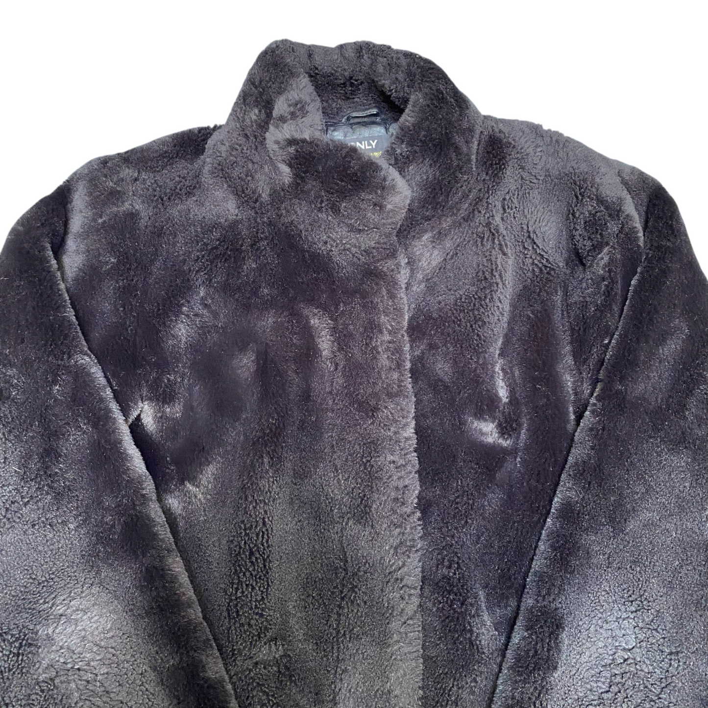 Only Faux Fur Jacket Womens Medium Black Lined Super Soft Outerwear High Neck