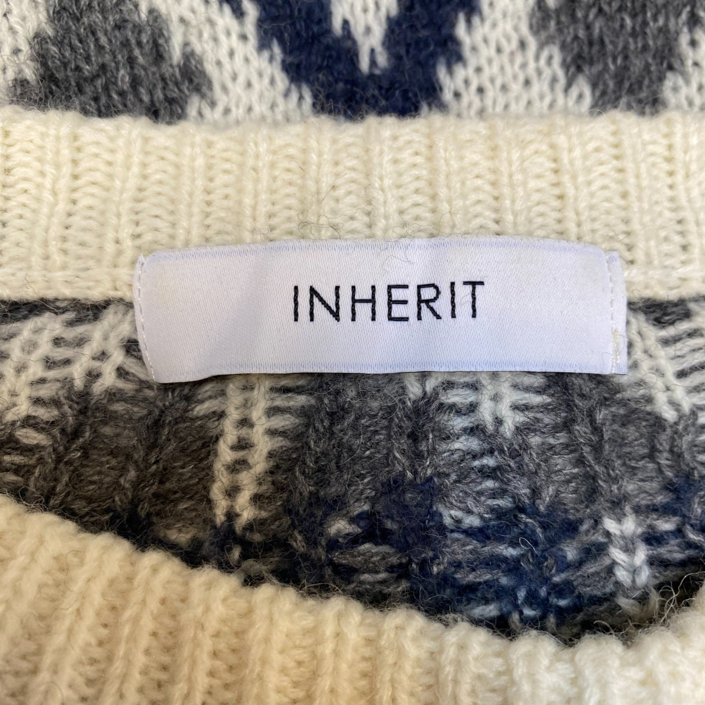 Inherit Jumper Womens 3XL White Blue Fair Isle Knit Oversized Crew Neck Pullover